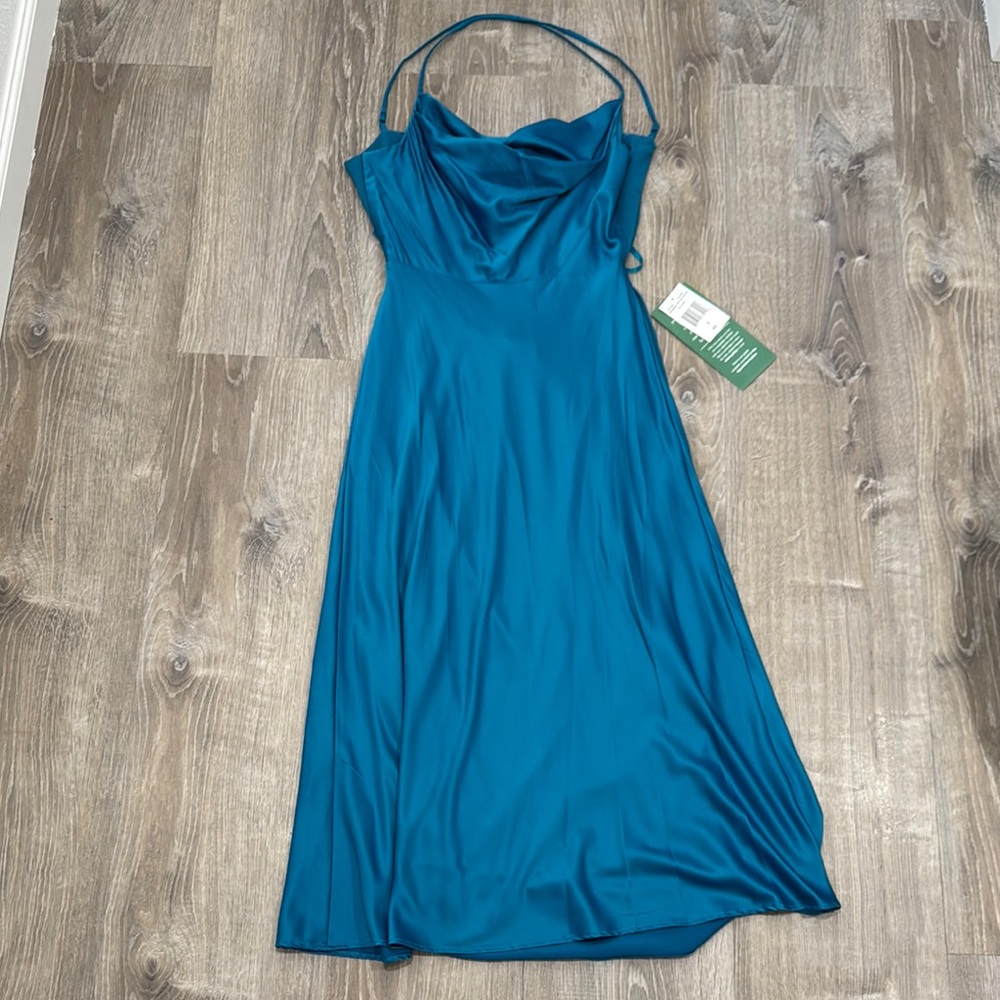 B. Smart  women’s junior Sleeveless midi slip dress satin  Dress